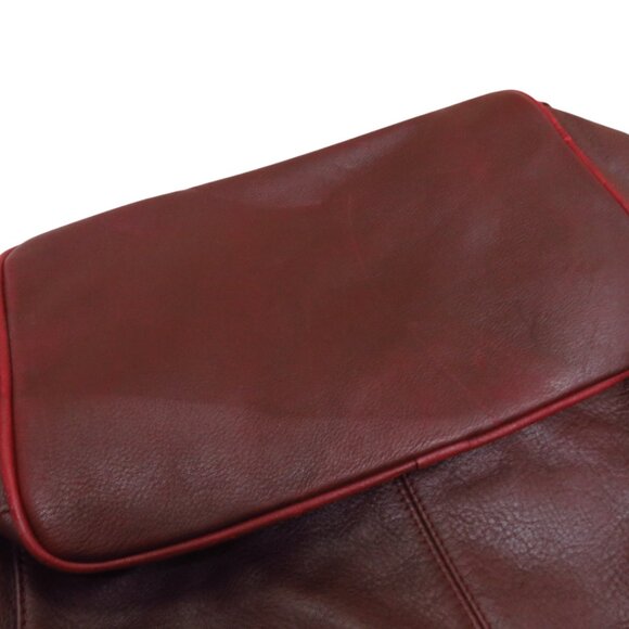 Leather Crossbody Bucket Bag with Drawstring Closure Red Mahogany - Picture 6 of 9